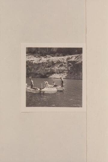 The "Mexican Hat" and the "Botany" with crews at the head of Lake Mead.  Left to right:  Lois Jotter; Lorin Bell; William Gibson; Del Reed