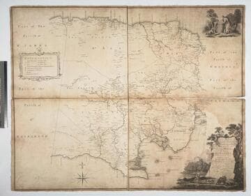 To the Right Honourable Wills, Earl of Hillsborough, First Commissioner of Trade and Plantations, this Map of the County of Middlesex in the Island of Jamaica, laid down from the Papers and under the direction of Henry Moore, Esqre., His Majesty's Lieutenant Governor and Commander in Chief of the Island in the years 1756-1761 (and from a great number of Actual Surveys performed by the Publishers) is humbly Inscribed by His Lordship's Most Obedient & Most Humble Servants Thos. Craskell, Engineer, Jas. Simpson, Surveyor