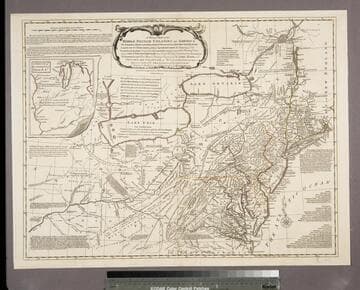 A general map of the middle British Colonies, in America : viz. Virginia, Maryland, Delaware, Pensilvania, New-Jersey, New York, Connecticut & Rhode Island ; of Aquanishuonigy, the country of the Confederate Indians comprehending Aquanishuonigy proper, their places of residence, Ohio & Thuchsochruntie their deer-hunting countries, Couchsachrage and Skaniadarade, their beaver-hunting countries ; of the Lakes Erie, Ontario and Champlain ; wherein is also shewn the antient & present seats of the Indian Nations ; carefully copied from the original publish'd at Philadelphia / by Mr. Lewis Evans