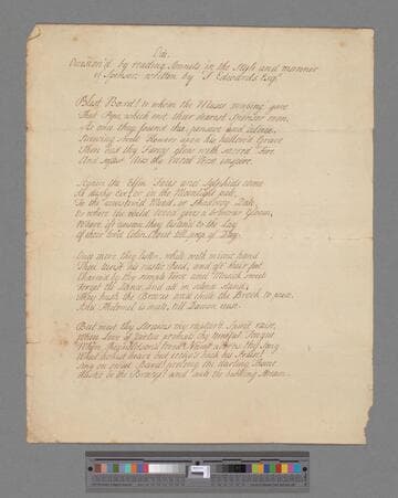 Chapone, Hester (Mulso). Ode Occasion'd by reading Sonnets in the style and manner of Spenser: [a poem in 5 stanzas of 6 lines each]