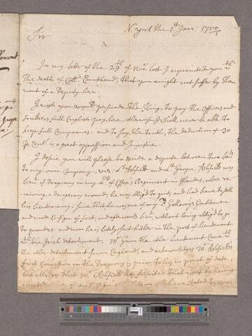 Coote, Richard, 1st Earl of Bellomont. Letter to William Blathwayt