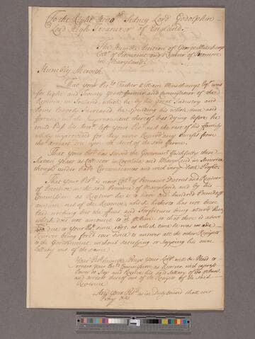 Muschamp, George. To ... Sidney, Lord Godolphin ... The Humble Petition of [the] Coll[ecto]r of Peteuxent and Receiver of Potomore in Maryland