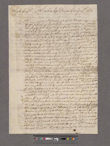 Bridge, Sir Tobias. Letter to the Privy Council