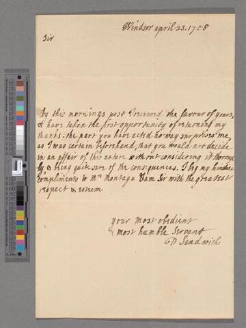 Montagu, Dorothy (Fane), Countess of Sandwich. Letter to Edward Montagu