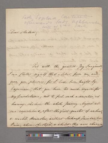 Petty, Sophia (Carteret), Countess of Shelburne. Letter to Elizabeth (Robinson) Montagu