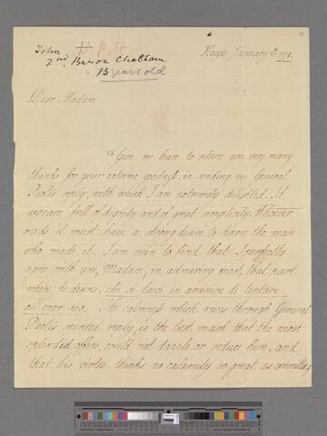 Pitt, John, 2nd Earl of Chatham. Letter to Elizabeth (Robinson) Montagu
