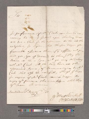 Davidson, Peter. Letter to William Blathwayt