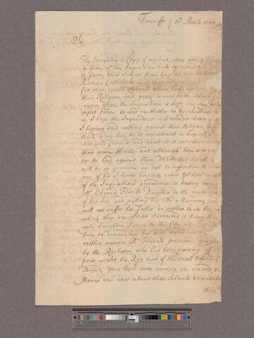 Smith, Edmund. Copies of three letters to the Honoble. James Vernon. (1699, Mar. 31-June 15), Teneriffe