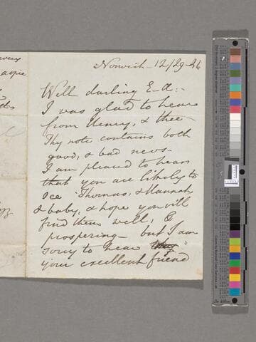 Opie, Amelia (Alderson).  Letter to Elizabeth Amelia Briggs