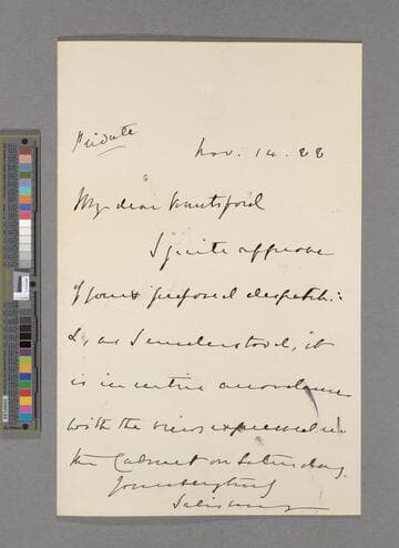 Robert Arthur Talbot Gascoyne-Cecil, 3d Marquis of Salisbury. Letter to Henry Thurston Holland, 1st Viscount Knutsford