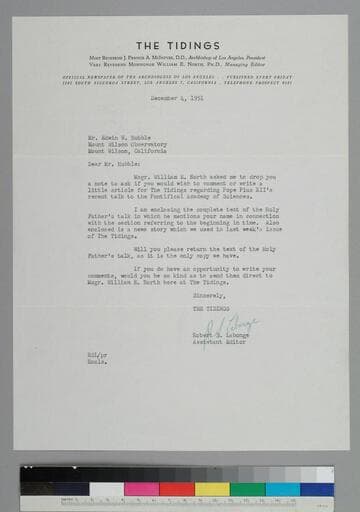 Robert Labonge, assistant editor of The Tidings, writes to EPH