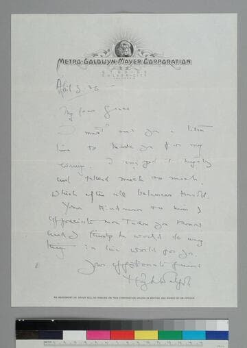 Writer Hugh Walpole, writes to GBH, thanking her for an enjoyable evening