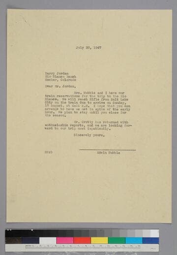 EPH writes to Harry Jordan of the Rio Blanco Ranch