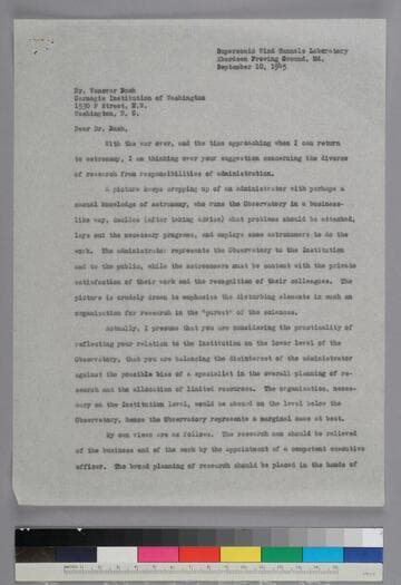 EPH writes to Vannevar Bush