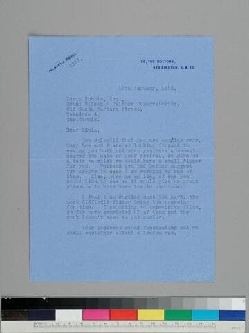 Actor Douglas Fairbanks Jr. writes to Edwin Hubble