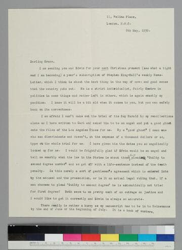 Writer Fryniwyd Tennyson (Jesse) Harwood writes to her friend Grace Hubble