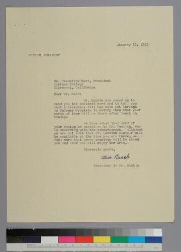 Alice Beach writes to Frederick Hard