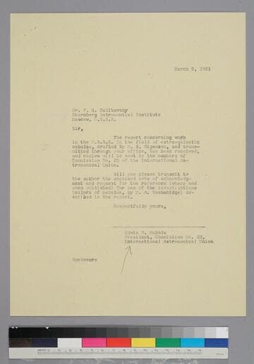 EPH, as President, Commission No. 28 (on Extragalactic Nebulae) of the International Astronomical Union, writes to P. G. Kulikovsky