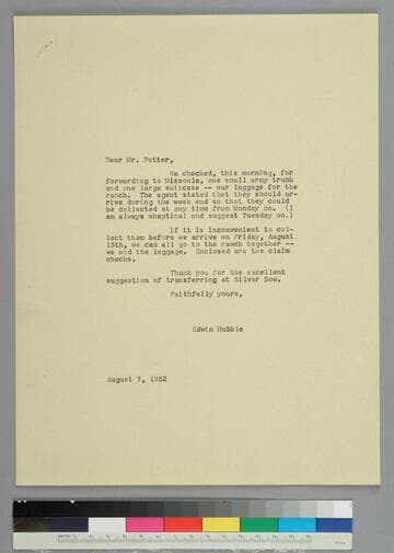 EPH writes to Orrin Potter of the E Bar L Ranch