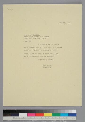 Secretary Alice Beach writes to Louis Neville on behalf of EPH