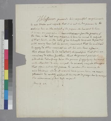 Thomas Jefferson letter to Mrs. Miller