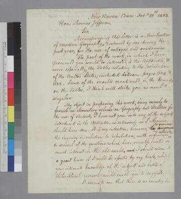 Sidney Edwards Morse, New Haven, letter to Thomas Jefferson