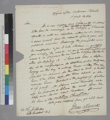 Isaac Munroe, Baltimore, letter to Thomas Jefferson