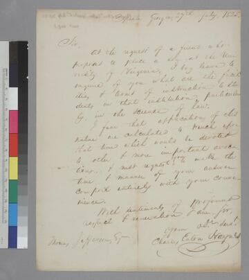 Charles Eaton Haynes, Sparta, Georgia, letter to Thomas Jefferson