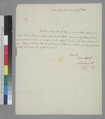 Alexander Garrett, Charlottesville, letter to Thomas Jefferson