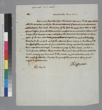 Thomas Jefferson, Monticello, letter to Dominick Lynch