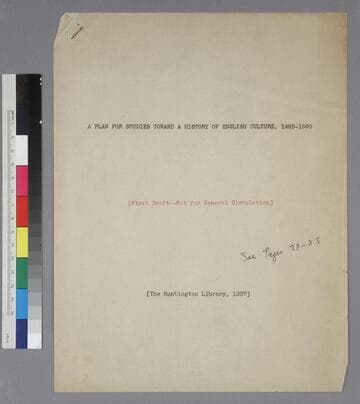 A Plan for Studies Toward a History of English Culture, 1485-1660