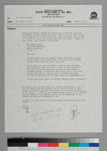 Henry A. Reitz , of Julius Wile Sons & Co., Inc., Importers, writes to Joe Harris