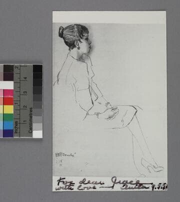 Photograph of a drawing of Anita Loos, drawn by Rene Bouche