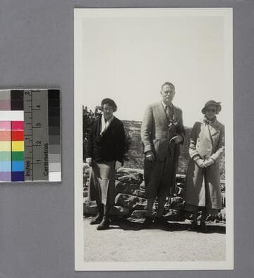 Grace Burke Hubble, Edwin Powell Hubble, and Betty Baldwin standing at the edge of the Grand Canyon, in Arizona