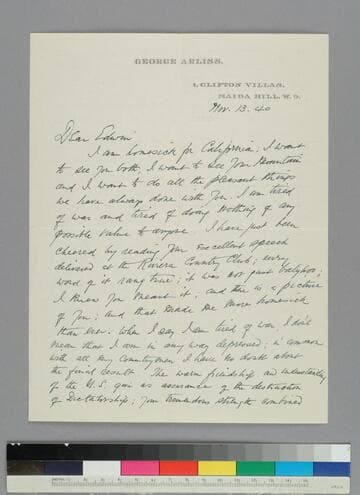 Actor George Arliss writes to EPH about the war