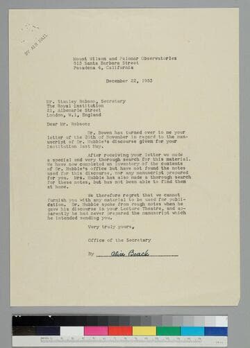 Alice Beach writes to Stanely Robson