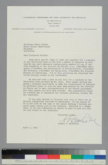 Albert Blakeslee writes to EPH