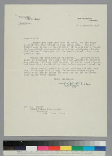 Sir Allen, warden of Rhodes House and a legal scholar, writes to EPH