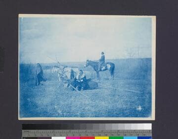 Plains Indians with travois and horses