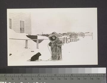 Child with puppy and sled
