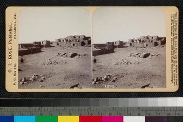 View of a Hopi pueblo, with kiva in foreground