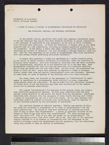 A Study of Racial Attitudes in Neighborhoods Infiltrated by Non-Whites