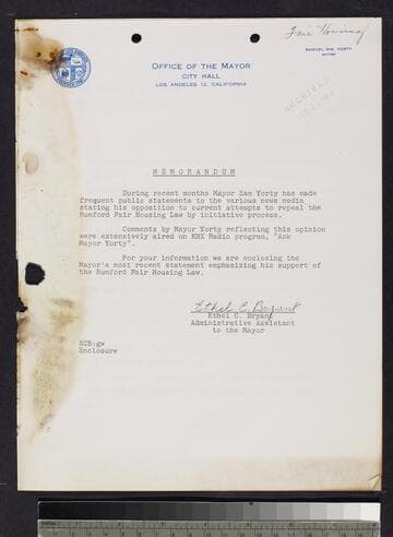 Memo by Bryant and statement