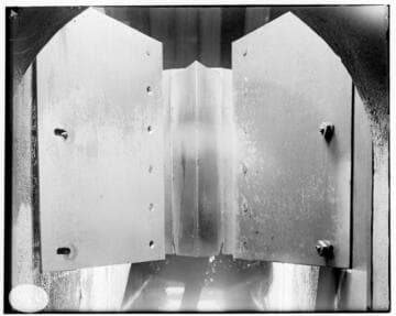 A close-up view of deflectors at Mill Creek #2 Hydro Plant and Mill Creek #3 Hydro Plant