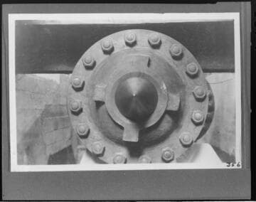 A detailed view of the needle installed in the waterwheel at Kern River #1 Hydro Plant