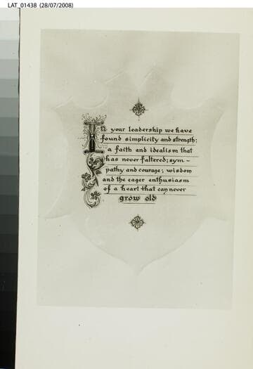 Page from Harry Chandler tribute book "In your leadership..."