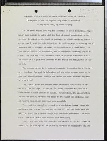 Statement from the American Civil Liberties Union of Southern California to the Los Angeles City Board of Education