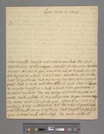 Montagu, John, 4th Earl of Sandwich. Letter to [unknown addressee]