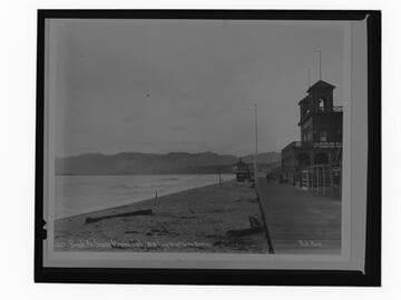 Beach at Santa Monica Cal. with Long Wharf in the distance