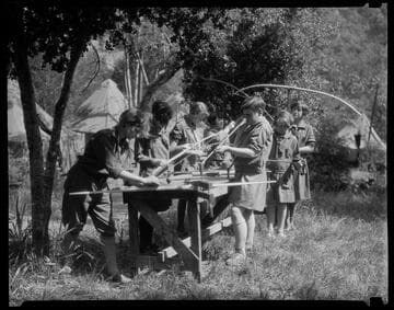 Making bows and arrows at Santa Monica Girl Scout camp
